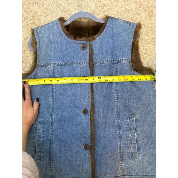Vintage Reversible Blue Jean Denim & Faux Fur Button-Up Vest - Picture 3 of 6